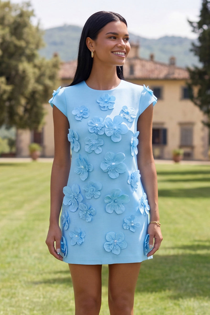 Load image into Gallery viewer, Floral Butter Yellow Short Round Neck Birthday Party Dress with Sleeves