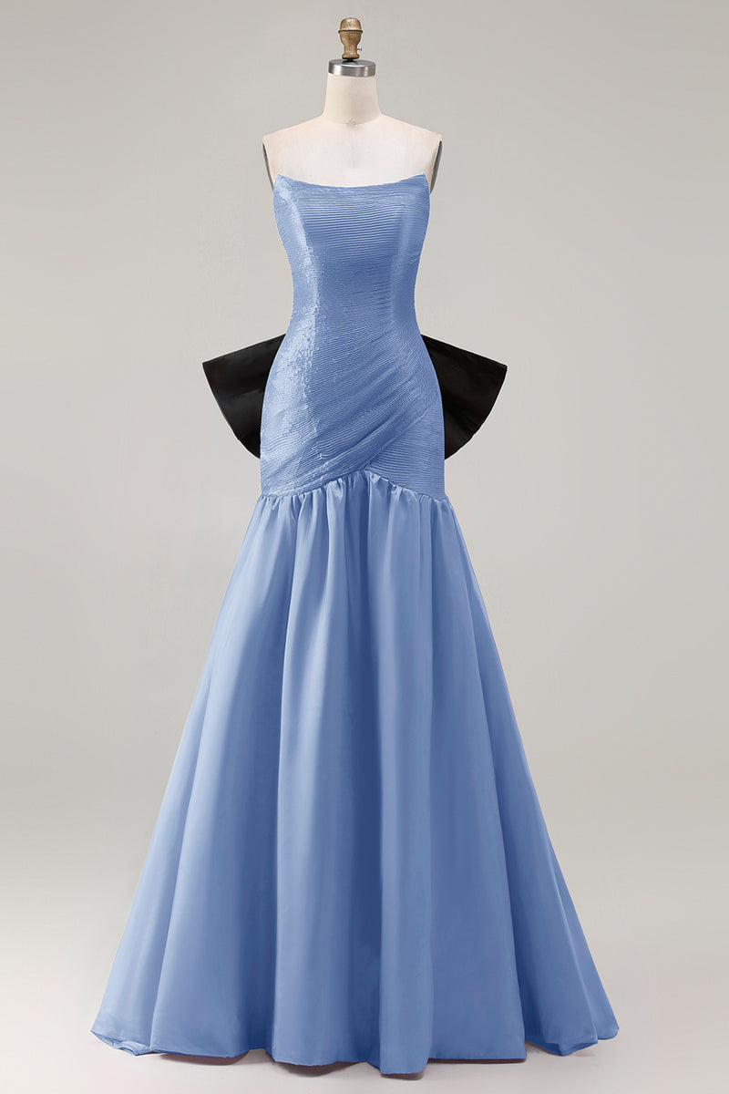 Load image into Gallery viewer, Fuchsia Strapless Long Mermaid Prom Dress with Bow