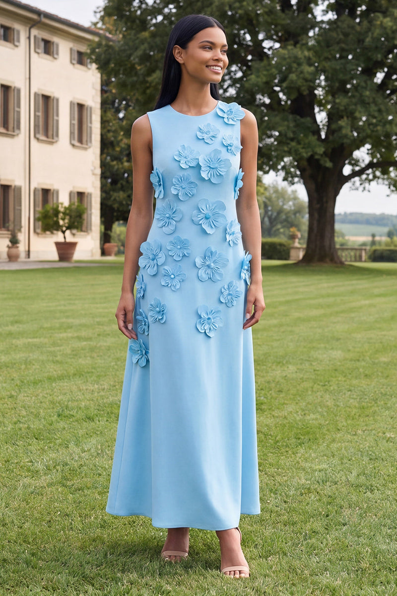 Load image into Gallery viewer, Hot Pink A Line Floral Round Neck Maxi Formal Dress