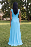 Load image into Gallery viewer, Sheath Hot Pink Floral V-Neck Long Formal Dress