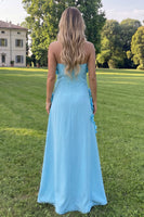 Load image into Gallery viewer, Sage Green Floral A Line Strapless Maxi Formal Dress