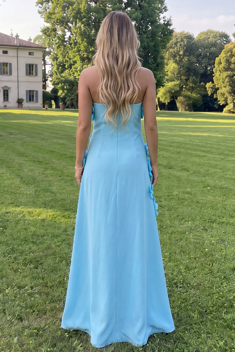 Load image into Gallery viewer, Sage Green Floral A Line Strapless Maxi Formal Dress