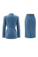 Load image into Gallery viewer, 2 Piece Sparkly Pink Sequin Pencil Midi Prom Suits with Sash