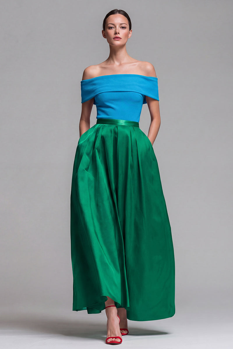 Load image into Gallery viewer, Fuchsia and Red Long Off the Shoulder A Line Patchwork Formal Dress