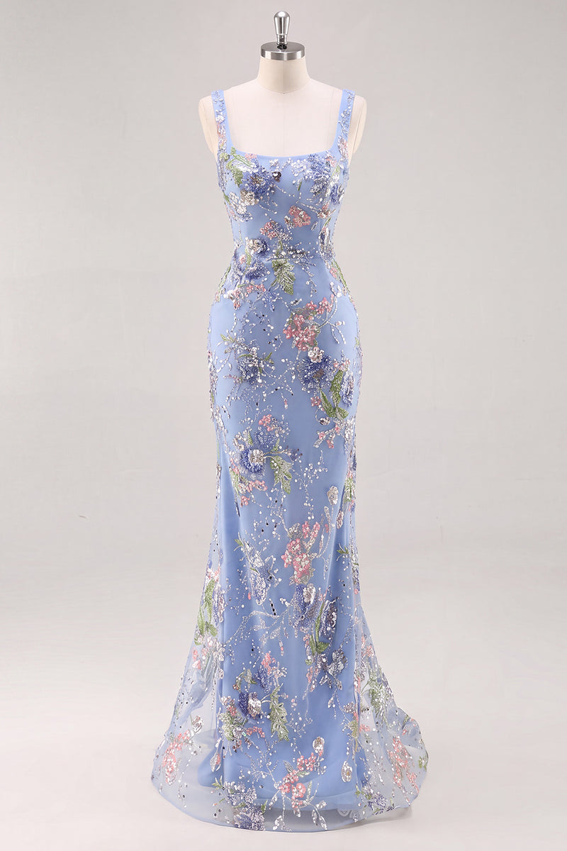 Load image into Gallery viewer, Sparkly Pink Long Mermaid Floral Beaded Formal Dress