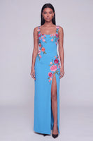 Load image into Gallery viewer, Square Neck Sheath Black Floral Beach Maxi Wedding Guest Dress with Slit