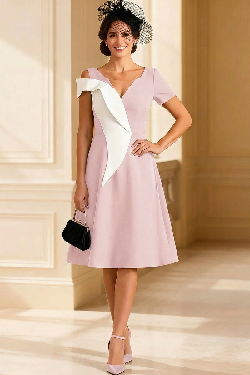 Load image into Gallery viewer, Black and White A Line V Neck Midi Mother of the Bride Dress