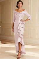 Load image into Gallery viewer, Chocolate Off the Shoulder High Low Ruffled Mother of the Bride Dress with Sleeves