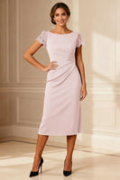 Load image into Gallery viewer, Brown Boat Neck Bodycon Midi Mother of the Bride Dress with Lace