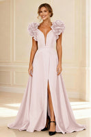 Load image into Gallery viewer, Black V-Neck A-Line Long Mother of the Bride Dress with Ruffles