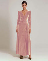 Load image into Gallery viewer, Olive A Line V-Neck Velvet Long Holiday Party Dress with Sleeves