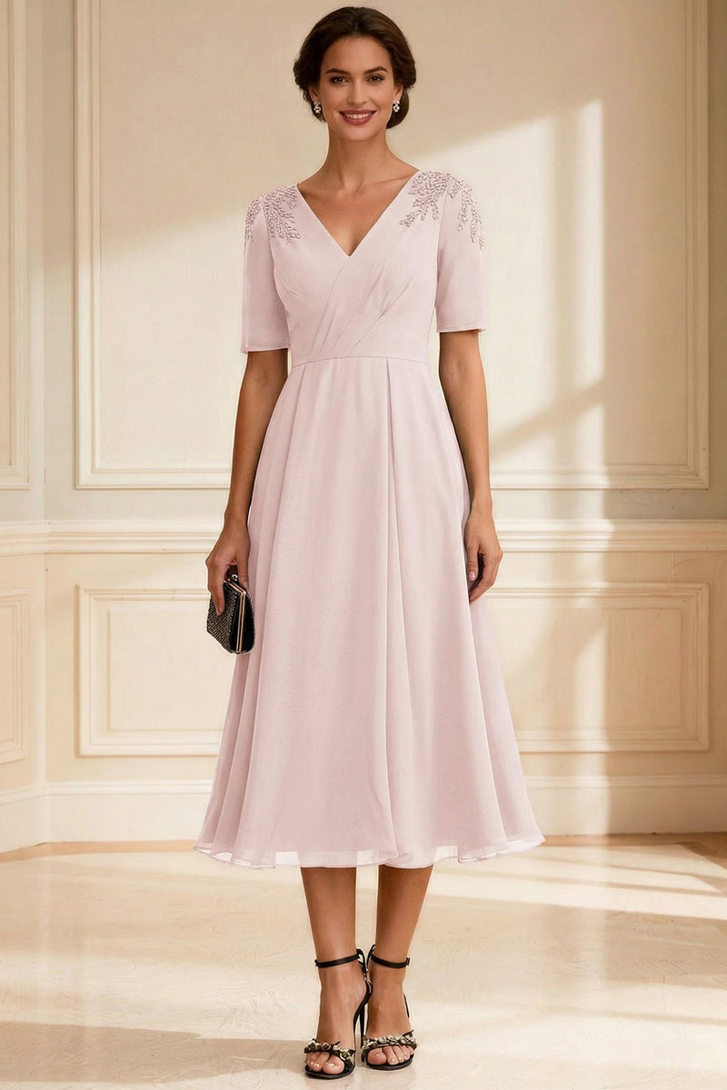 Load image into Gallery viewer, V-Neck Navy A-Line Midi Mother of the Bride Dress