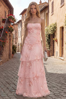 Load image into Gallery viewer, Yellow Tiered Ruffled Floral Spaghetti Straps Long A Line Prom Dress