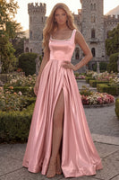 Load image into Gallery viewer, Burgundy Simple A Line Square Neck Long Evening Dress with Pearls