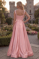 Load image into Gallery viewer, Burgundy Simple A Line Square Neck Long Evening Dress with Pearls
