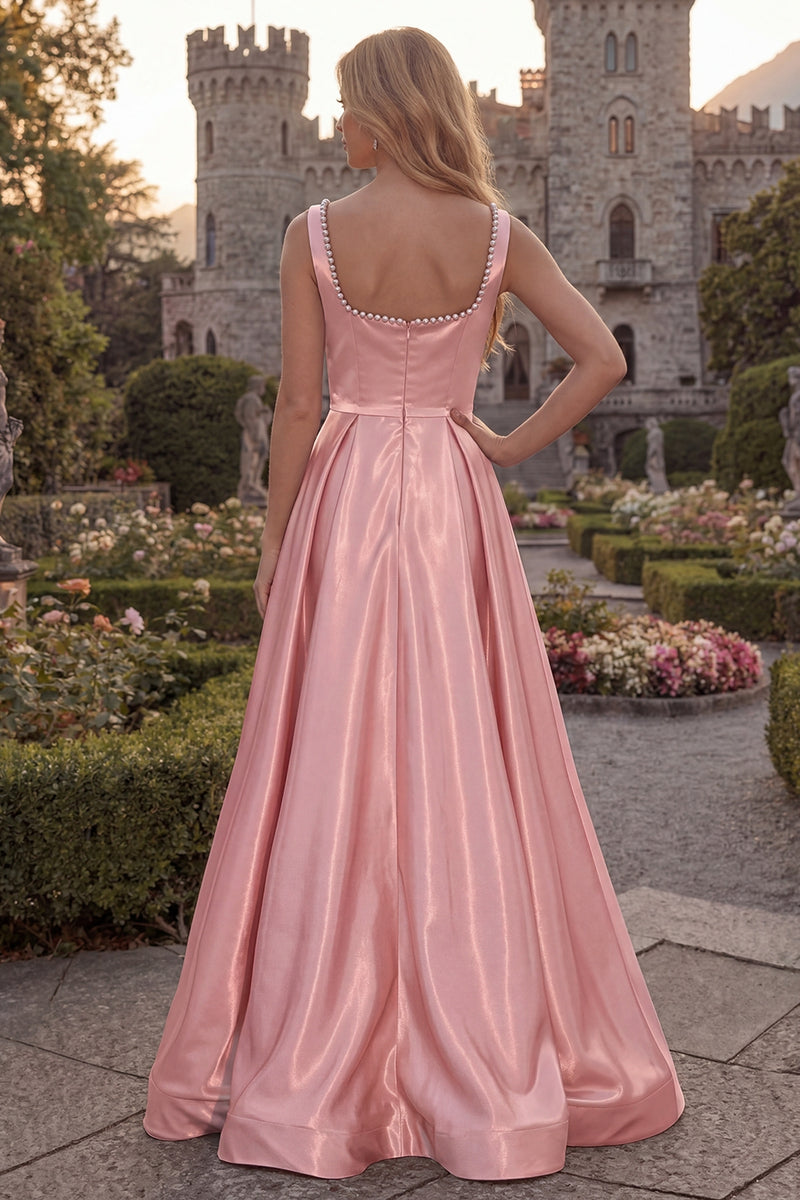 Load image into Gallery viewer, Burgundy Simple A Line Square Neck Long Evening Dress with Pearls