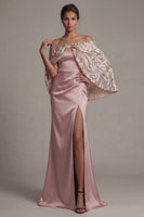 Load image into Gallery viewer, Long Sparkly Champagne Mermaid Sequin Mother of the Bride Dress with Cape