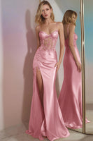 Load image into Gallery viewer, Sparkly Mermaid Golden Long Corset Prom Dress with Slit