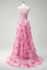 Load image into Gallery viewer, White Blue Flower Tiered Corset Sweetheart Maxi Chiffon Prom Dress