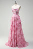 Load image into Gallery viewer, White Blue Flower Tiered Corset Sweetheart Maxi Chiffon Prom Dress