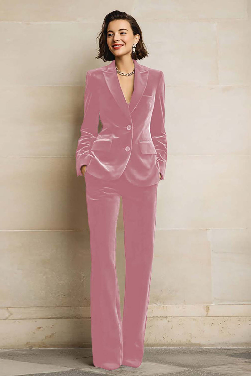 Load image into Gallery viewer, 2 Piece Plum Velvet Peak Lapel Prom Suits with Pockets
