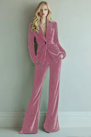 Load image into Gallery viewer, 2 Piece Dark Green Velvet Prom Suits with Pockets