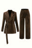 Load image into Gallery viewer, Peacock Blue Stripe Notched Lapel 2 Pieces Women Party Suits with Belt