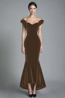 Load image into Gallery viewer, Black Off the Shoulder Asymmetrical Velvet Long Formal Dress