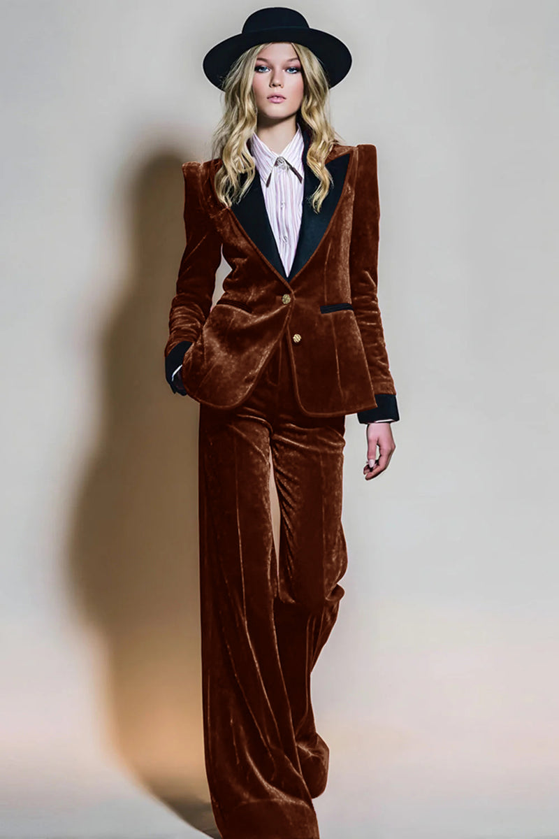 Load image into Gallery viewer, 2 Piece Burgundy Peak Lapel Velvet Long Sleeves Prom Suits