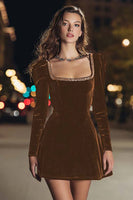 Load image into Gallery viewer, Sparkly Black Velvet Square Neck Tight Short Holiday Party Dress with Beading