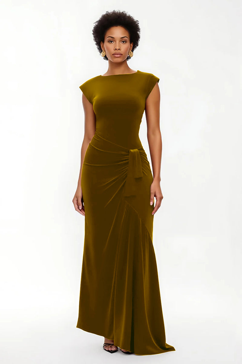 Load image into Gallery viewer, Simple Sheath Burgundy Asymmetrical Long Holiday Party Dress