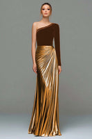 Load image into Gallery viewer, Sparkly Black and Grey One Shoulder Metallic Long Holiday Party Dress