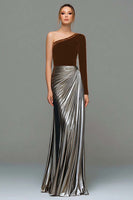 Load image into Gallery viewer, Sparkly Black and Grey One Shoulder Metallic Long Holiday Party Dress
