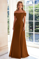 Load image into Gallery viewer, Off The Shoulder Elegant Taupe Sheath Mother of the Bride Dress with Lace