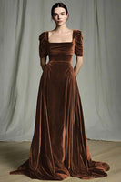 Load image into Gallery viewer, Olive A Line Velvet Square Neck Long Holiday Party Dress with Sleeves