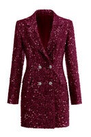 Load image into Gallery viewer, Sparkly Fuchsia Sequins Notched Lapel Women Party Blazer