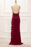 Load image into Gallery viewer, Burgundy Backless Spaghetti Straps Prom Dress With Slit