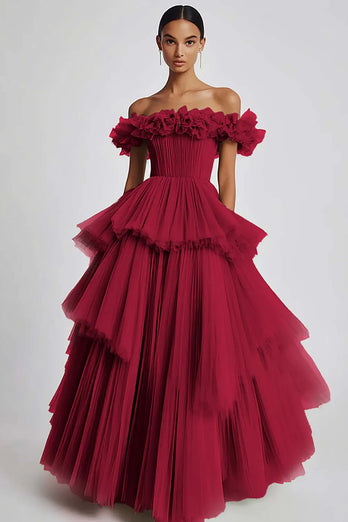 Dusty Sage Ball Gown Tulle Long Formal Dress with Ruffles
