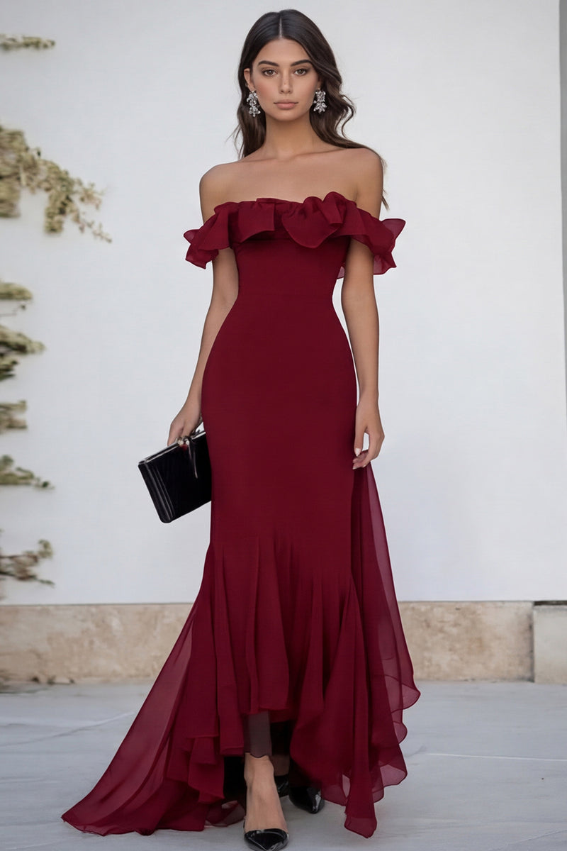 Load image into Gallery viewer, Black Mermaid Chiffon Maxi Formal Dress with Ruffles