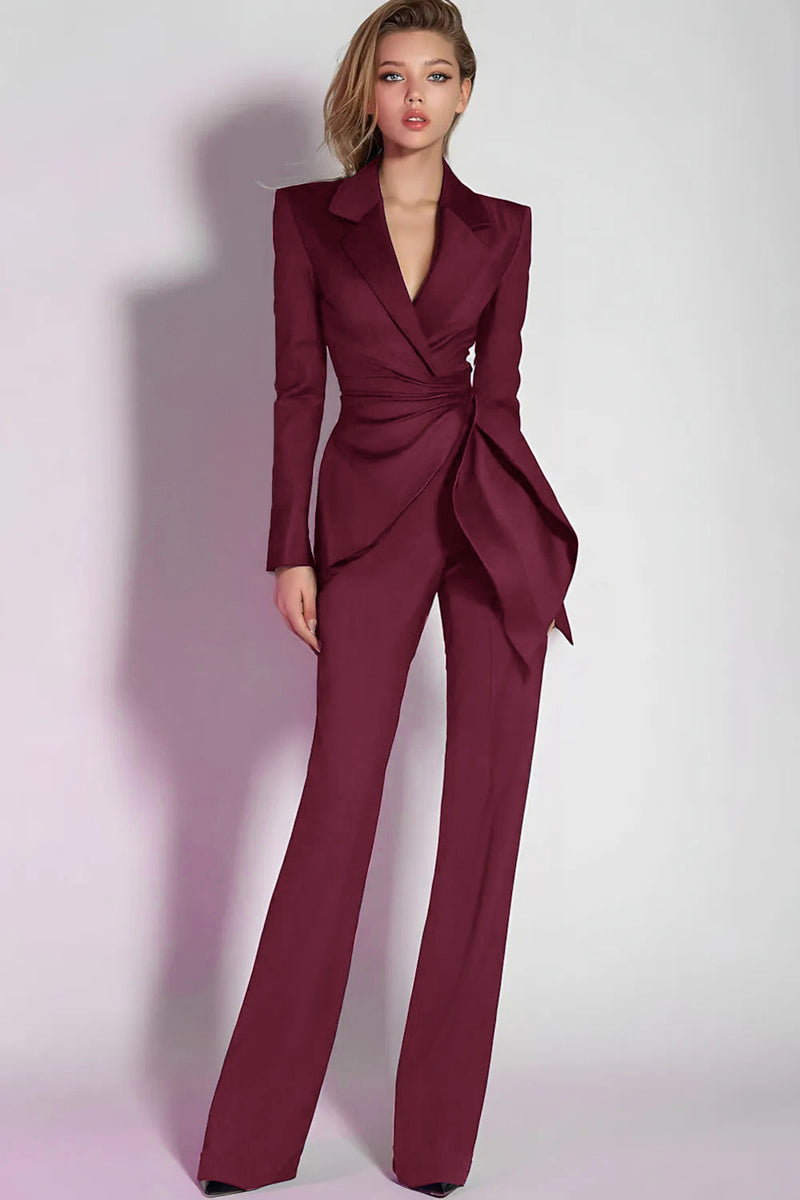 Load image into Gallery viewer, 2 Piece Dark Purple Notched Lapel Ruched Fitted Prom Suits