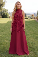 Load image into Gallery viewer, Floral Dark Green A Line High Neck Long Formal Dress