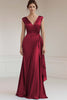 Load image into Gallery viewer, Grey Blue V-Neck Sheath Maxi Ruched Formal Dress with Ruffles