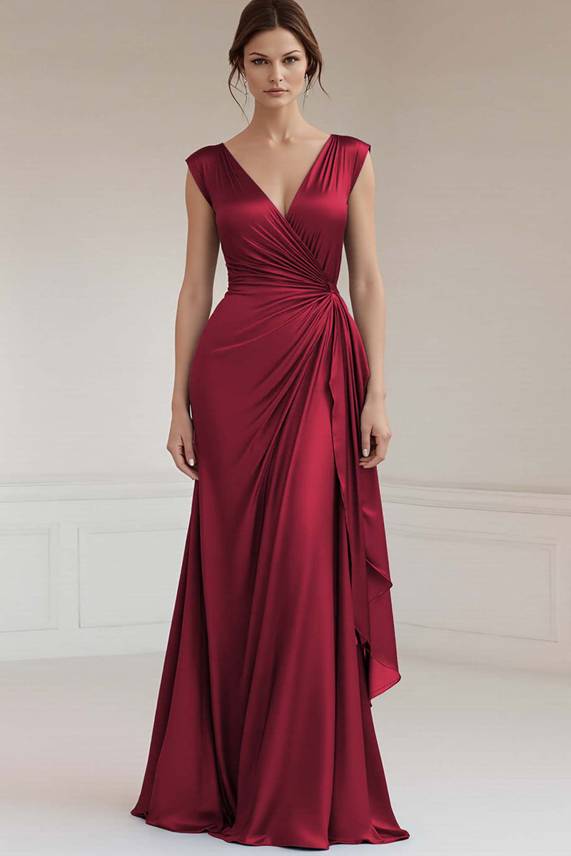 Load image into Gallery viewer, Grey Blue V-Neck Sheath Maxi Ruched Formal Dress with Ruffles
