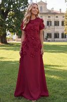 Load image into Gallery viewer, Round Neck Blue Floral A Line Long Formal Dress with Sleeves