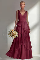Load image into Gallery viewer, V-Neck Lilac A Line Long Beach Wedding Guest Dress with Ruffles