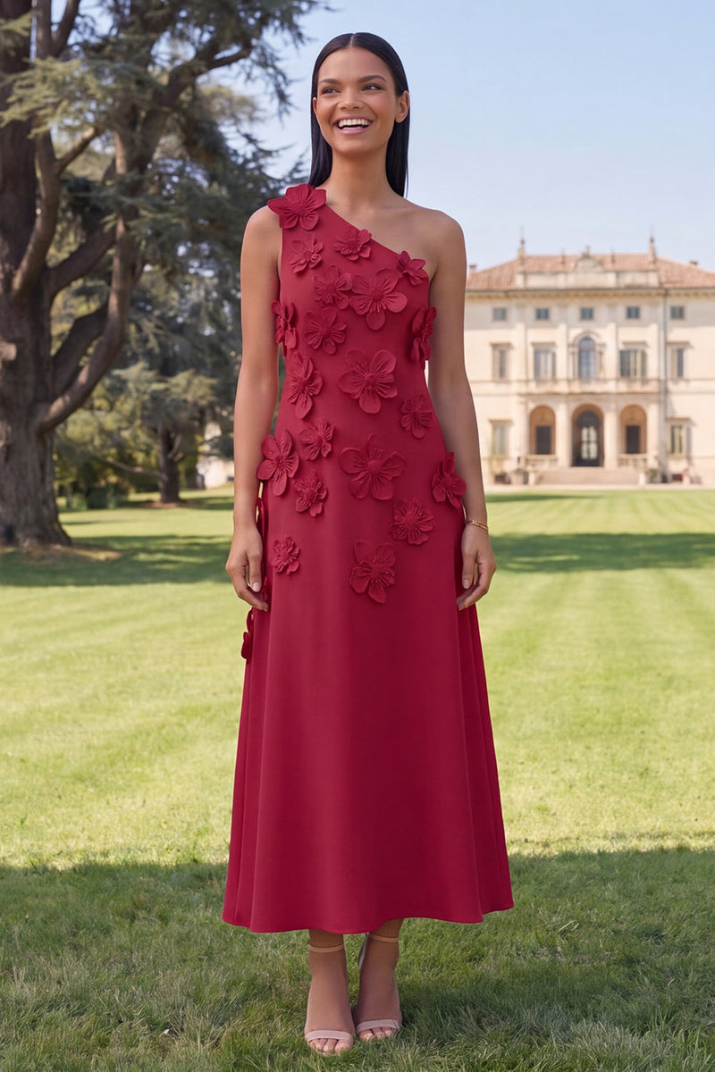 Load image into Gallery viewer, Hot Pink Floral One Shoulder A Line Maxi Formal Dress