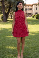 Load image into Gallery viewer, Floral Sage Green Short High Neck A Line Birthday Party Dress
