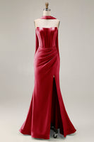 Load image into Gallery viewer, Mermaid Light Green Corset Neck Scarf Long Prom Dress with Slit