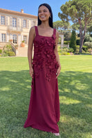 Load image into Gallery viewer, Navy Floral A Line Square Neck Maxi Formal Dress