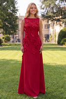 Load image into Gallery viewer, Floral Hot Pink A Line Boat Neck Long Formal Dress